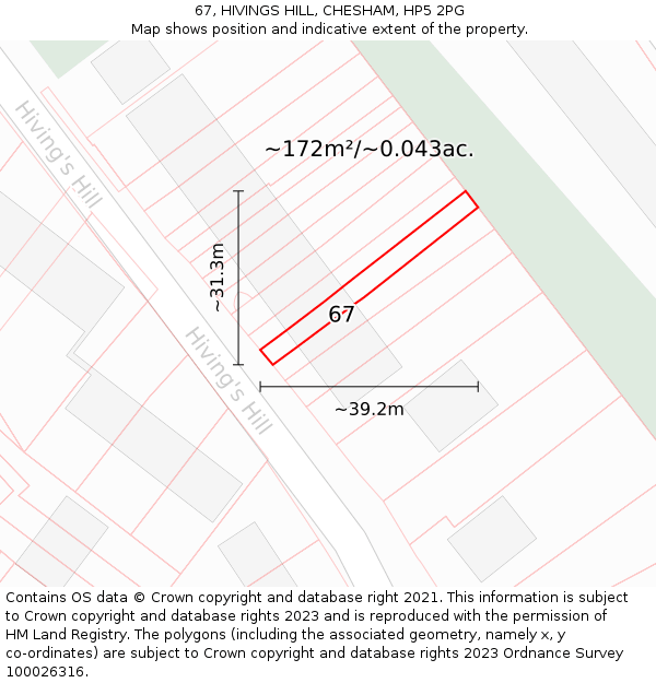 67, HIVINGS HILL, CHESHAM, HP5 2PG: Plot and title map