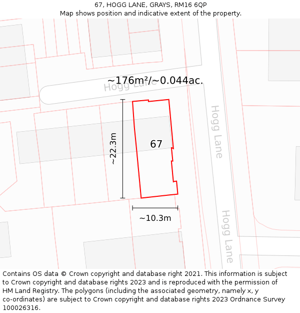 67, HOGG LANE, GRAYS, RM16 6QP: Plot and title map