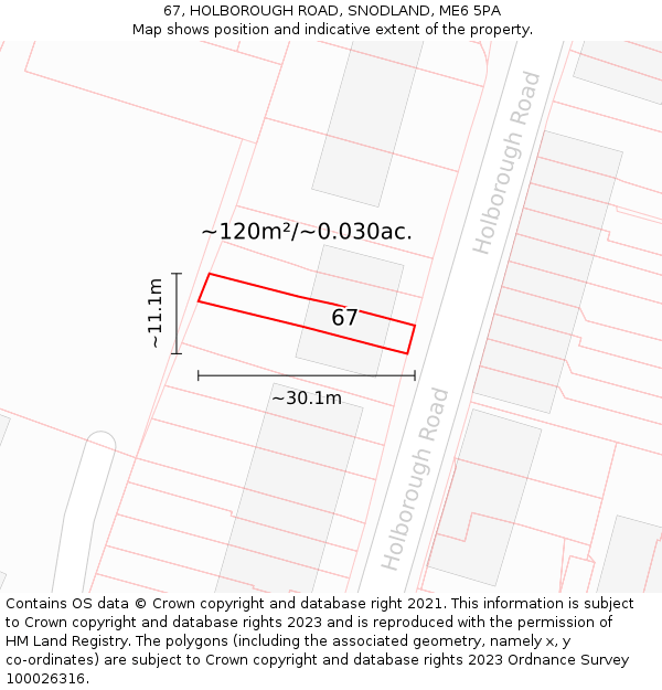 67, HOLBOROUGH ROAD, SNODLAND, ME6 5PA: Plot and title map