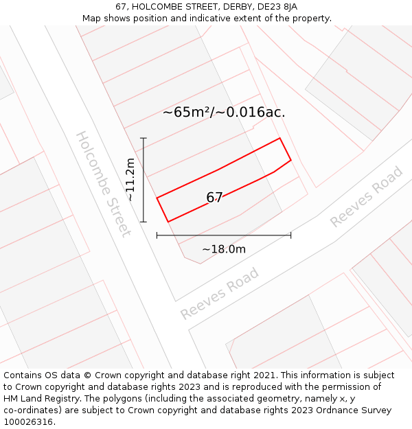 67, HOLCOMBE STREET, DERBY, DE23 8JA: Plot and title map