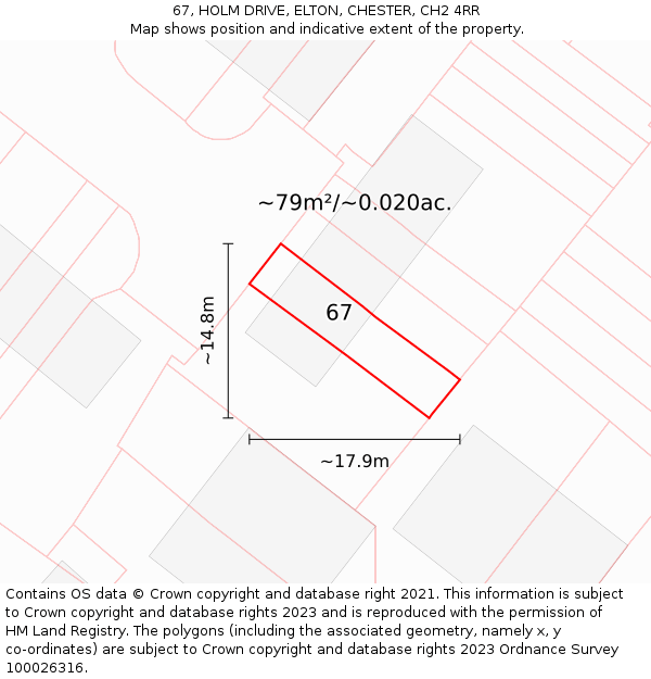 67, HOLM DRIVE, ELTON, CHESTER, CH2 4RR: Plot and title map