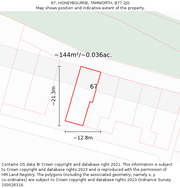 67, HONEYBOURNE, TAMWORTH, B77 2JG: Plot and title map
