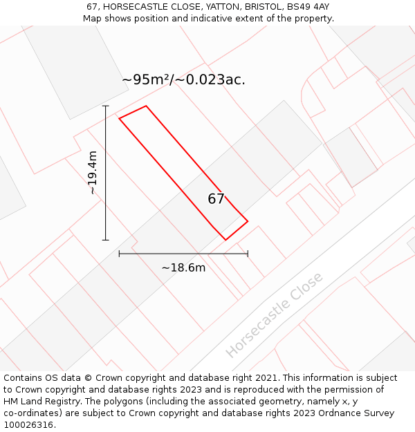 67, HORSECASTLE CLOSE, YATTON, BRISTOL, BS49 4AY: Plot and title map