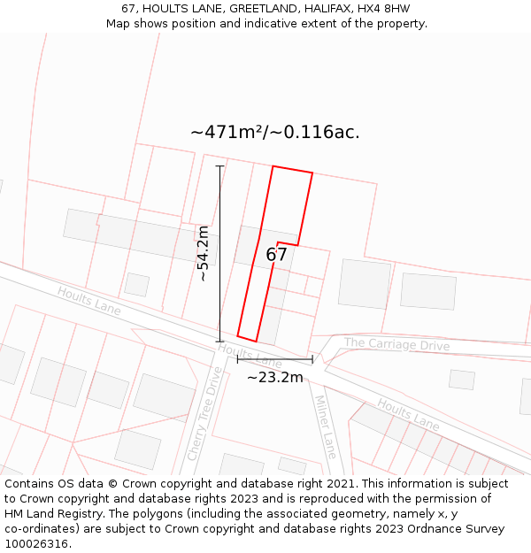 67, HOULTS LANE, GREETLAND, HALIFAX, HX4 8HW: Plot and title map