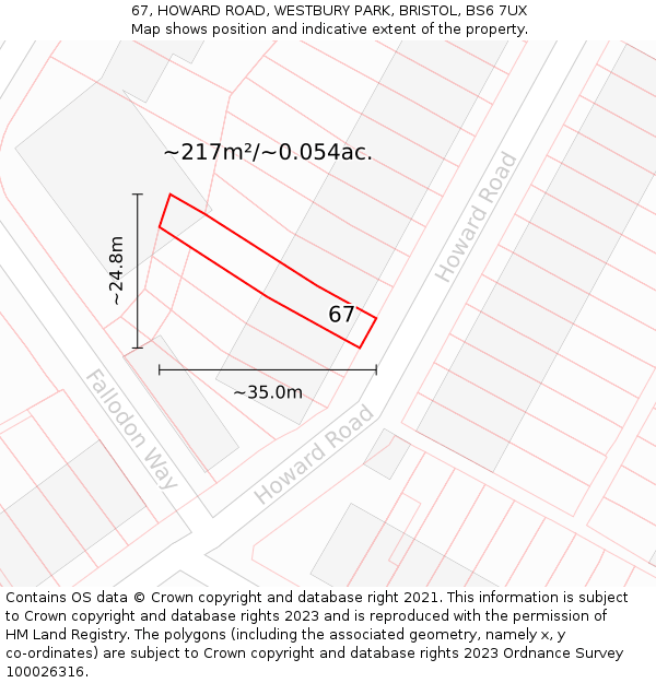 67, HOWARD ROAD, WESTBURY PARK, BRISTOL, BS6 7UX: Plot and title map
