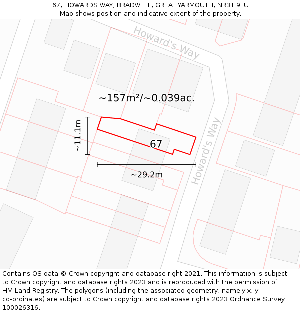 67, HOWARDS WAY, BRADWELL, GREAT YARMOUTH, NR31 9FU: Plot and title map