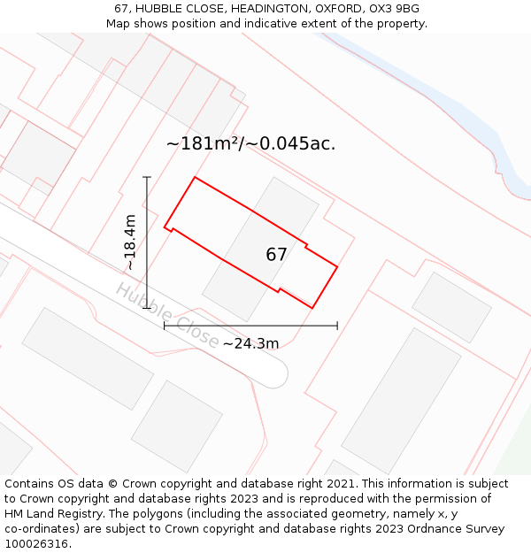 67, HUBBLE CLOSE, HEADINGTON, OXFORD, OX3 9BG: Plot and title map