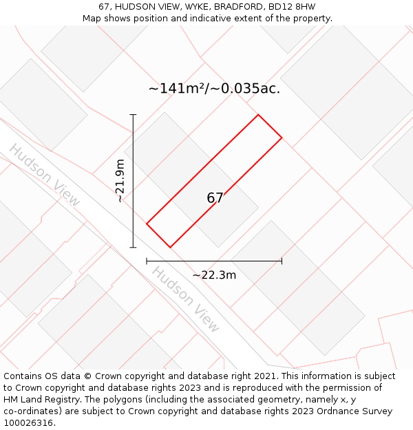67, HUDSON VIEW, WYKE, BRADFORD, BD12 8HW: Plot and title map