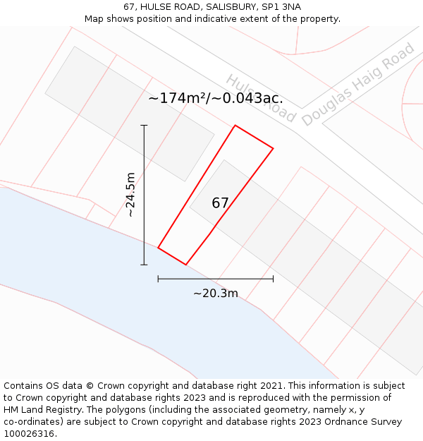 67, HULSE ROAD, SALISBURY, SP1 3NA: Plot and title map