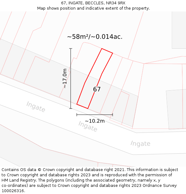 67, INGATE, BECCLES, NR34 9RX: Plot and title map