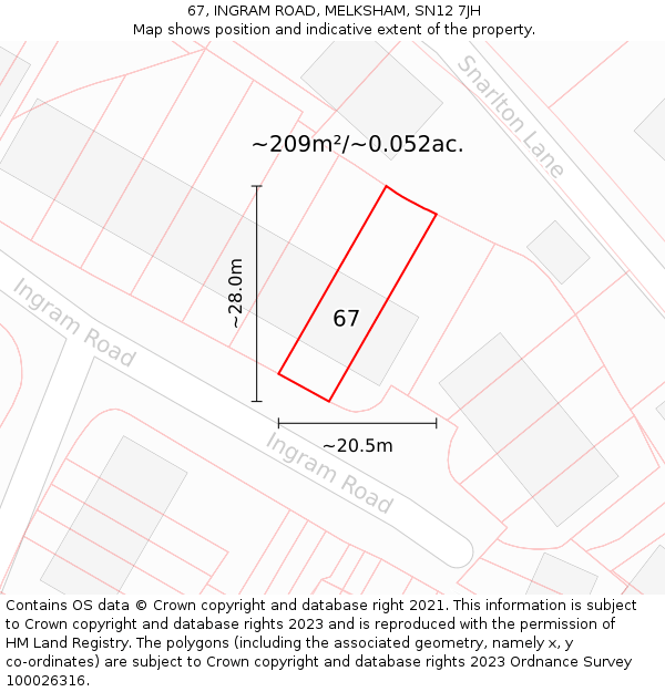 67, INGRAM ROAD, MELKSHAM, SN12 7JH: Plot and title map