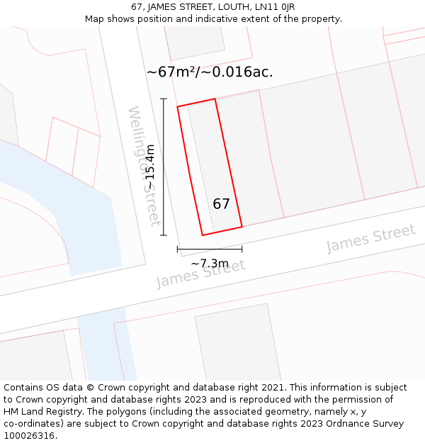67, JAMES STREET, LOUTH, LN11 0JR: Plot and title map