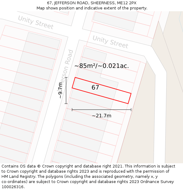 67, JEFFERSON ROAD, SHEERNESS, ME12 2PX: Plot and title map