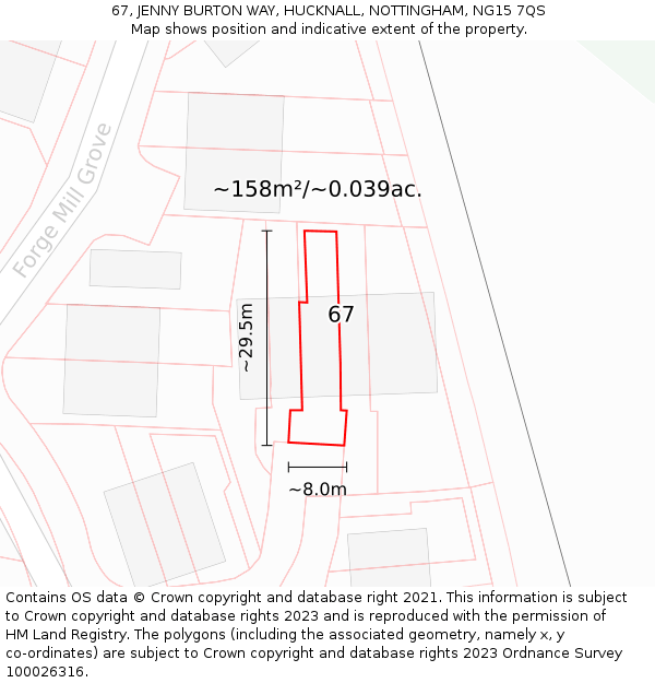 67, JENNY BURTON WAY, HUCKNALL, NOTTINGHAM, NG15 7QS: Plot and title map