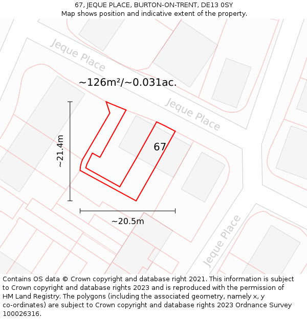 67, JEQUE PLACE, BURTON-ON-TRENT, DE13 0SY: Plot and title map