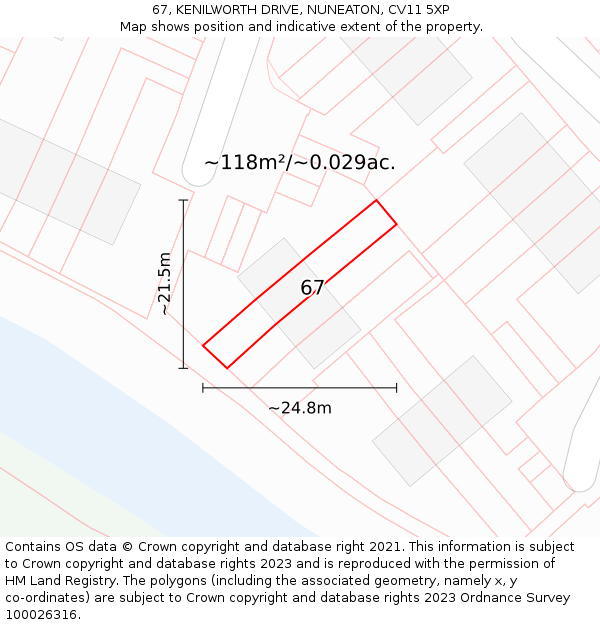 67, KENILWORTH DRIVE, NUNEATON, CV11 5XP: Plot and title map