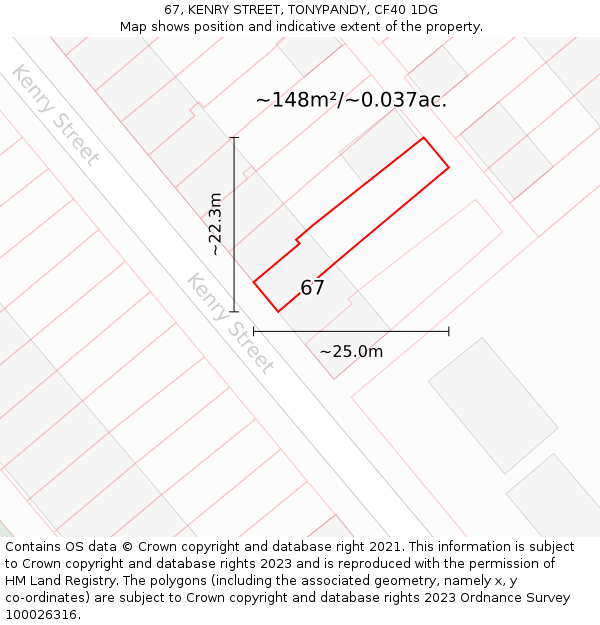 67, KENRY STREET, TONYPANDY, CF40 1DG: Plot and title map