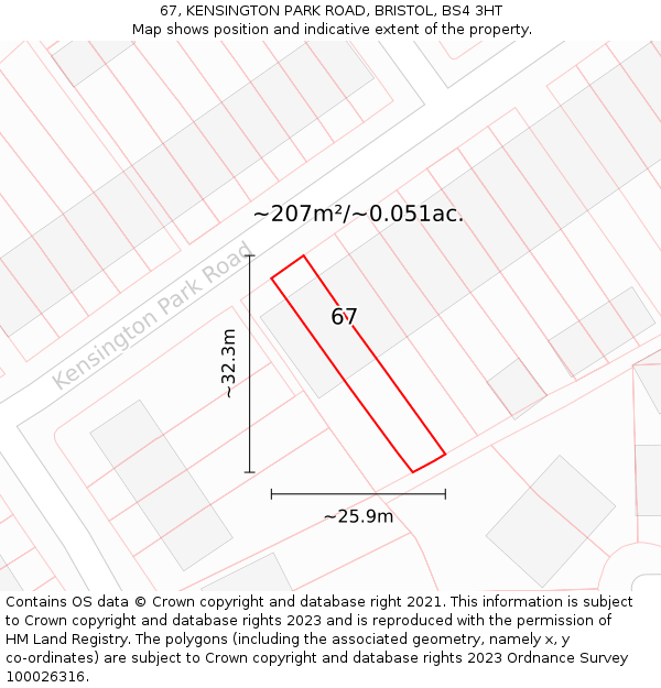 67, KENSINGTON PARK ROAD, BRISTOL, BS4 3HT: Plot and title map