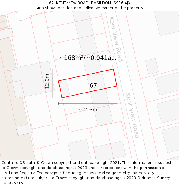 67, KENT VIEW ROAD, BASILDON, SS16 4JX: Plot and title map