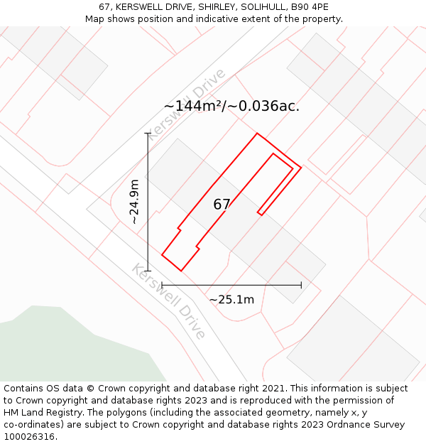 67, KERSWELL DRIVE, SHIRLEY, SOLIHULL, B90 4PE: Plot and title map