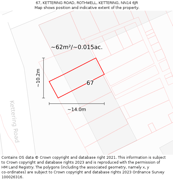 67, KETTERING ROAD, ROTHWELL, KETTERING, NN14 6JR: Plot and title map