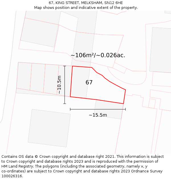 67, KING STREET, MELKSHAM, SN12 6HE: Plot and title map