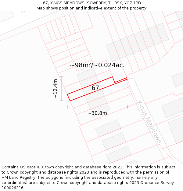 67, KINGS MEADOWS, SOWERBY, THIRSK, YO7 1PB: Plot and title map