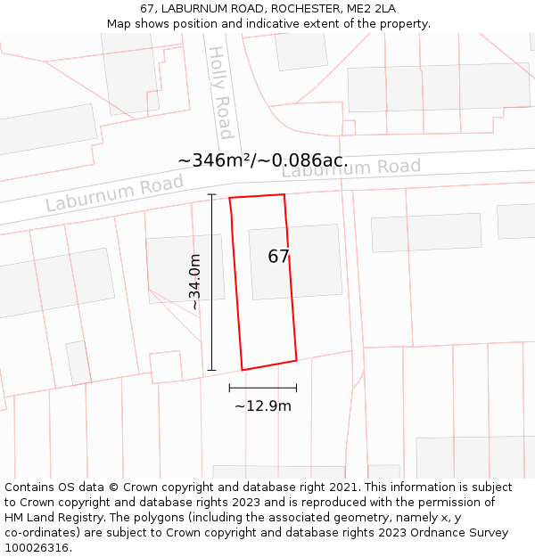67, LABURNUM ROAD, ROCHESTER, ME2 2LA: Plot and title map