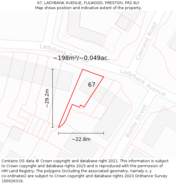 67, LADYBANK AVENUE, FULWOOD, PRESTON, PR2 9LY: Plot and title map
