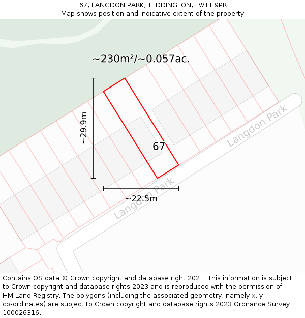 67, LANGDON PARK, TEDDINGTON, TW11 9PR: Plot and title map