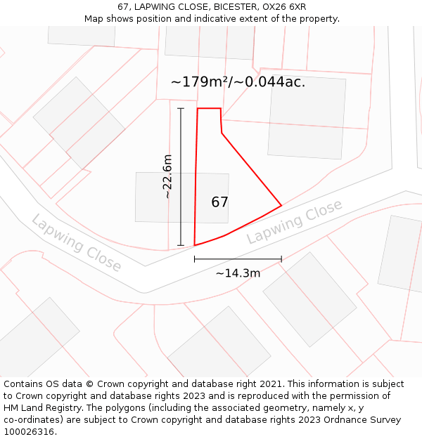67, LAPWING CLOSE, BICESTER, OX26 6XR: Plot and title map