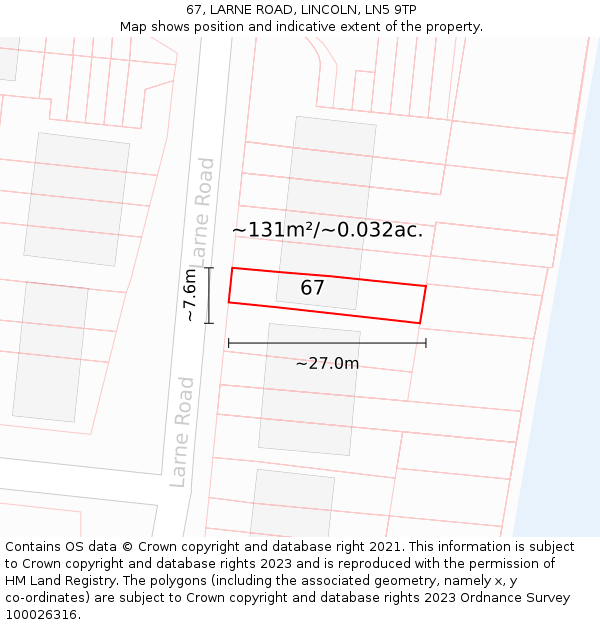67, LARNE ROAD, LINCOLN, LN5 9TP: Plot and title map