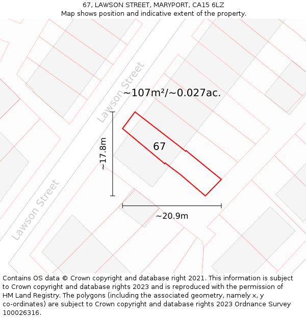 67, LAWSON STREET, MARYPORT, CA15 6LZ: Plot and title map