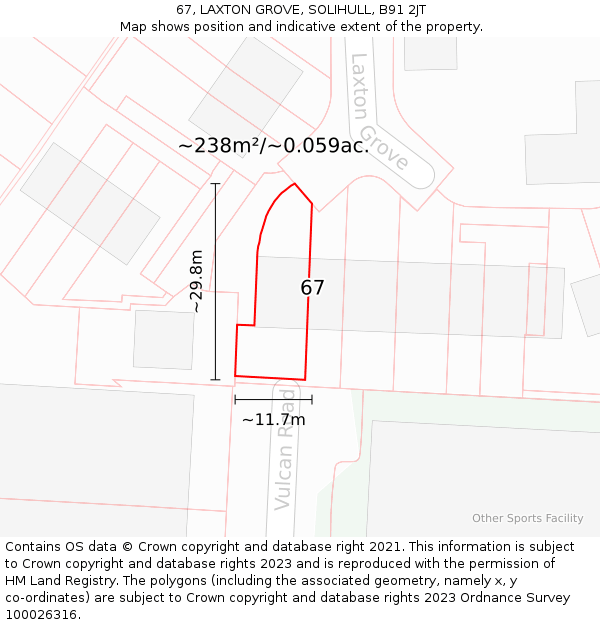 67, LAXTON GROVE, SOLIHULL, B91 2JT: Plot and title map