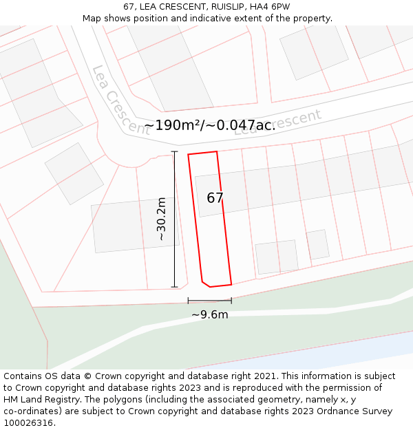 67, LEA CRESCENT, RUISLIP, HA4 6PW: Plot and title map