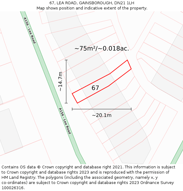 67, LEA ROAD, GAINSBOROUGH, DN21 1LH: Plot and title map