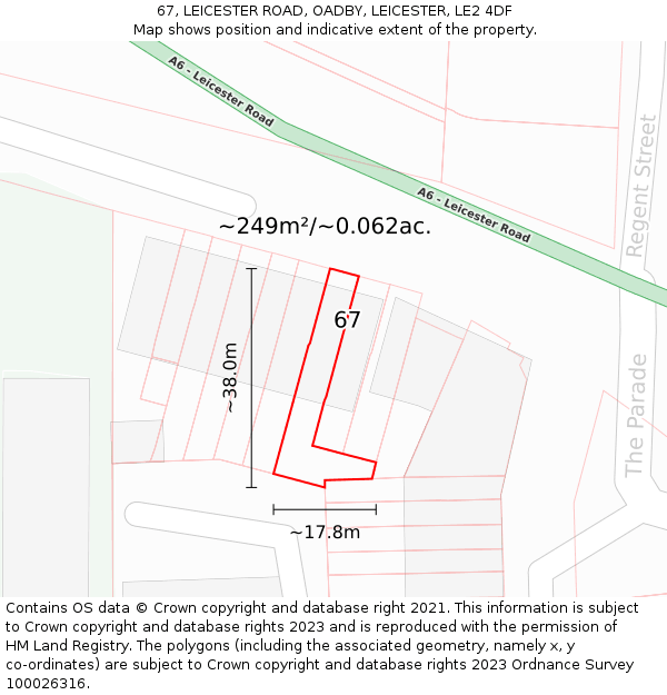 67, LEICESTER ROAD, OADBY, LEICESTER, LE2 4DF: Plot and title map