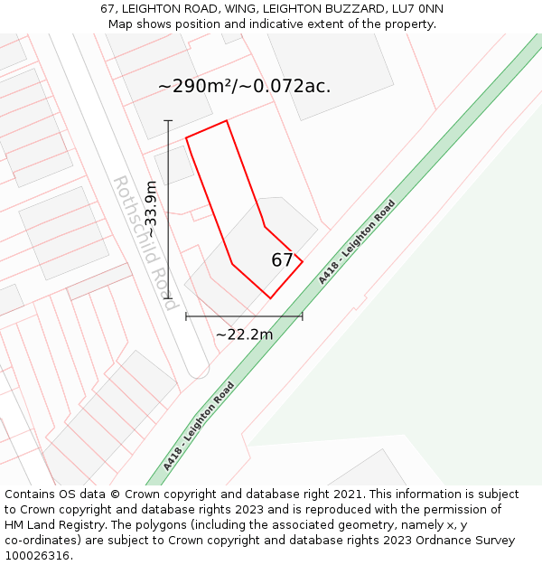 67, LEIGHTON ROAD, WING, LEIGHTON BUZZARD, LU7 0NN: Plot and title map