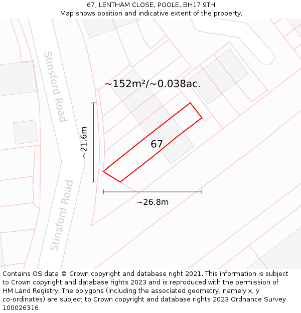 67, LENTHAM CLOSE, POOLE, BH17 9TH: Plot and title map