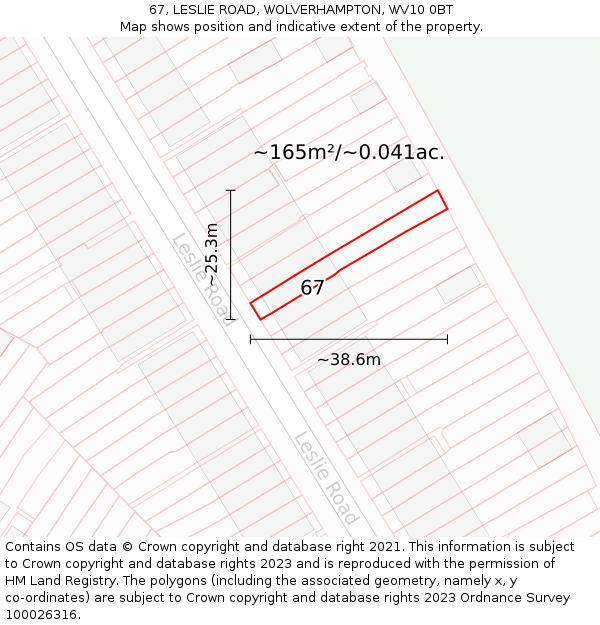 67, LESLIE ROAD, WOLVERHAMPTON, WV10 0BT: Plot and title map
