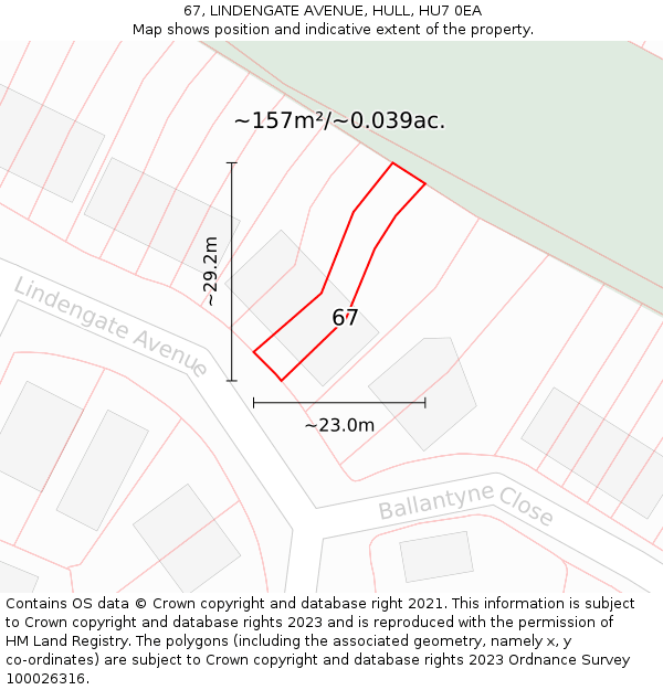 67, LINDENGATE AVENUE, HULL, HU7 0EA: Plot and title map