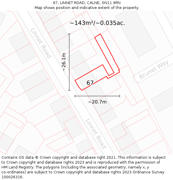 67, LINNET ROAD, CALNE, SN11 9RN: Plot and title map