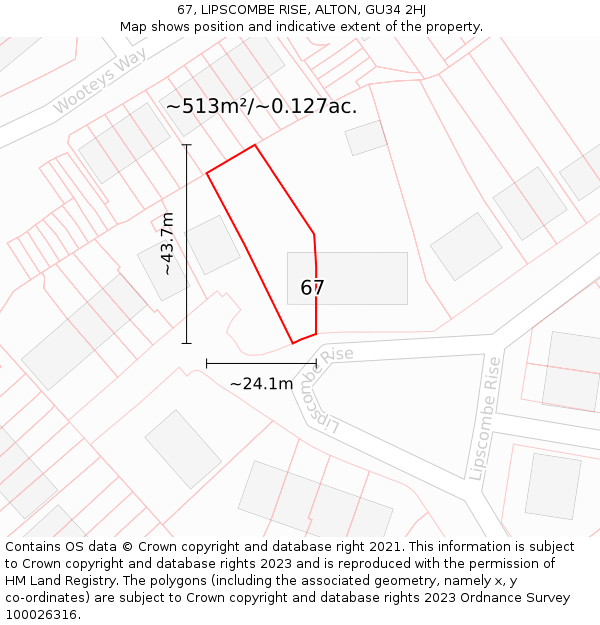 67, LIPSCOMBE RISE, ALTON, GU34 2HJ: Plot and title map