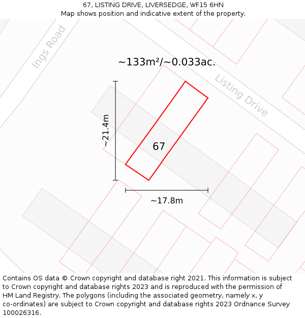 67, LISTING DRIVE, LIVERSEDGE, WF15 6HN: Plot and title map