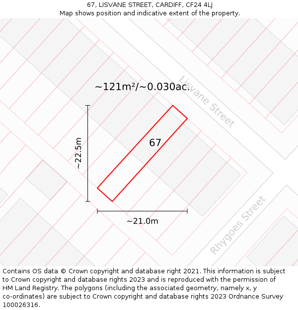67, LISVANE STREET, CARDIFF, CF24 4LJ: Plot and title map