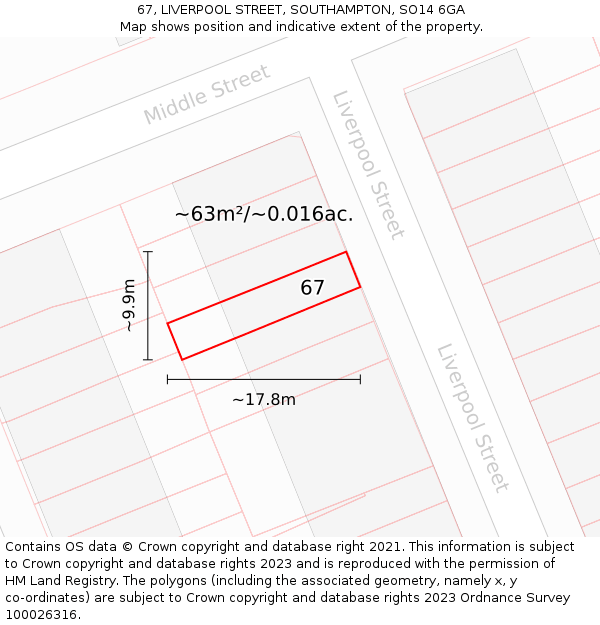 67, LIVERPOOL STREET, SOUTHAMPTON, SO14 6GA: Plot and title map