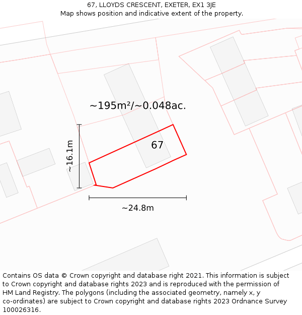 67, LLOYDS CRESCENT, EXETER, EX1 3JE: Plot and title map