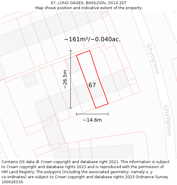 67, LONG GAGES, BASILDON, SS14 2DT: Plot and title map