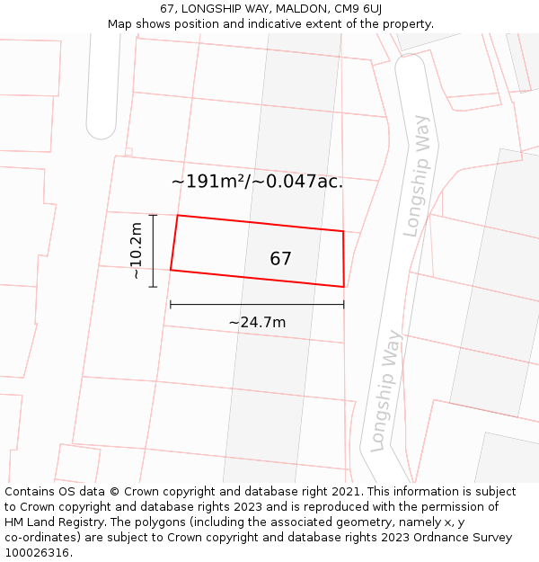67, LONGSHIP WAY, MALDON, CM9 6UJ: Plot and title map