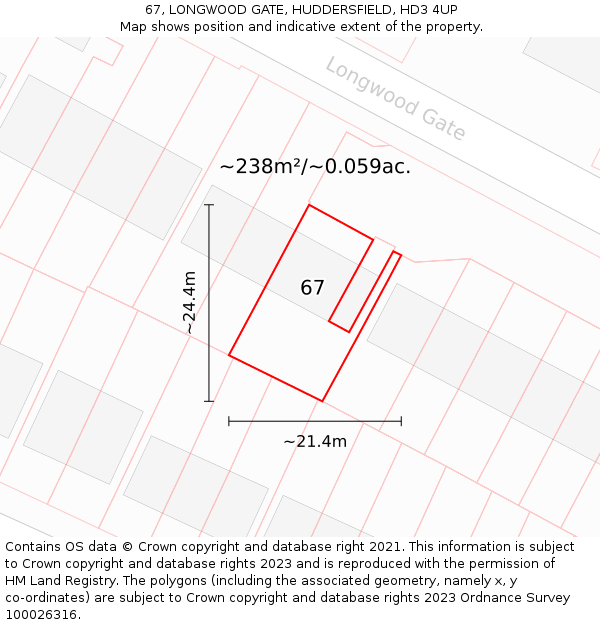 67, LONGWOOD GATE, HUDDERSFIELD, HD3 4UP: Plot and title map